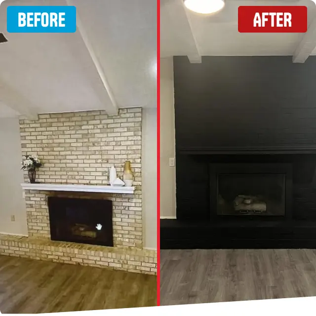 Before and after fireplace painting